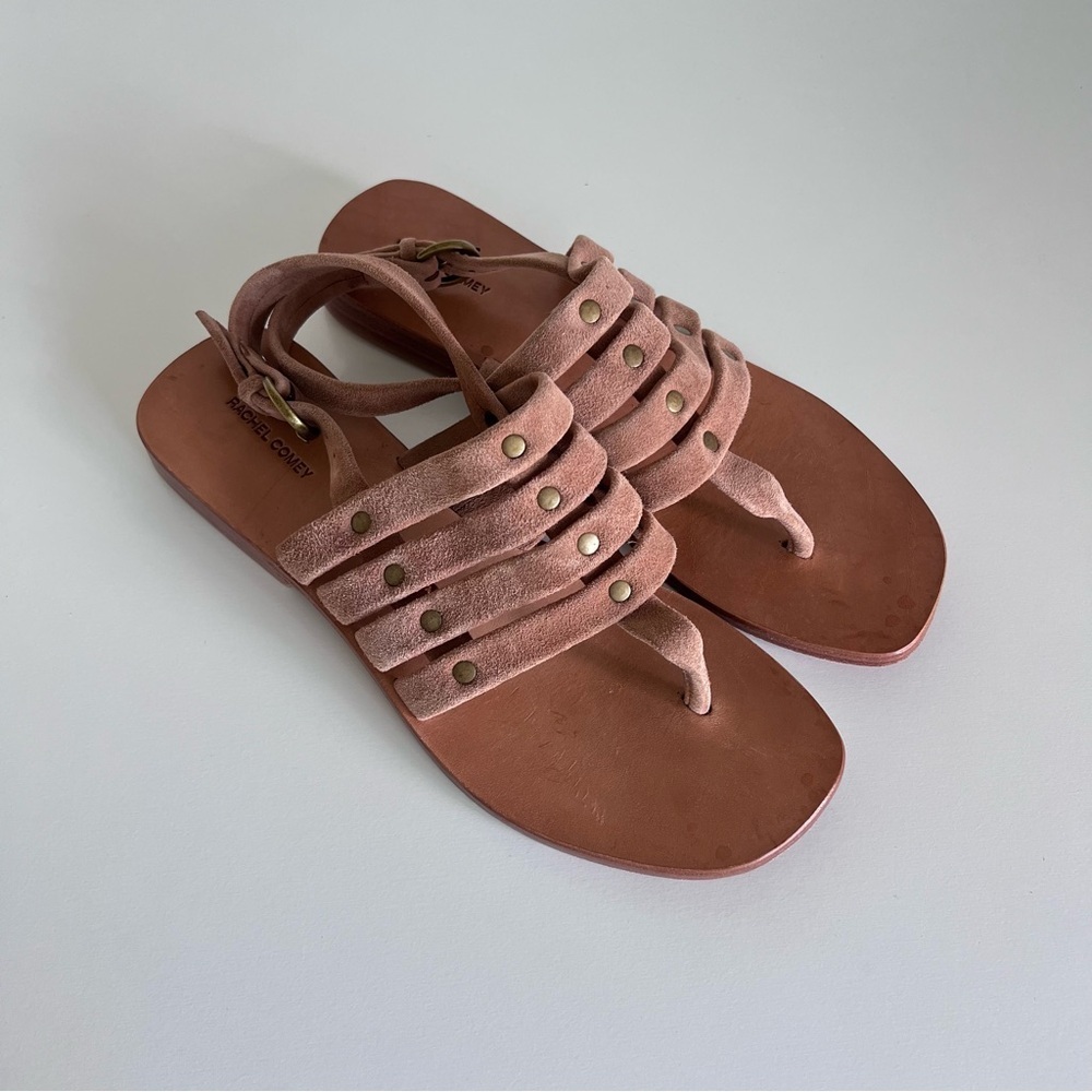 Rachel Comey Pink Suede Multi-Strap Toe-Loop Sandals